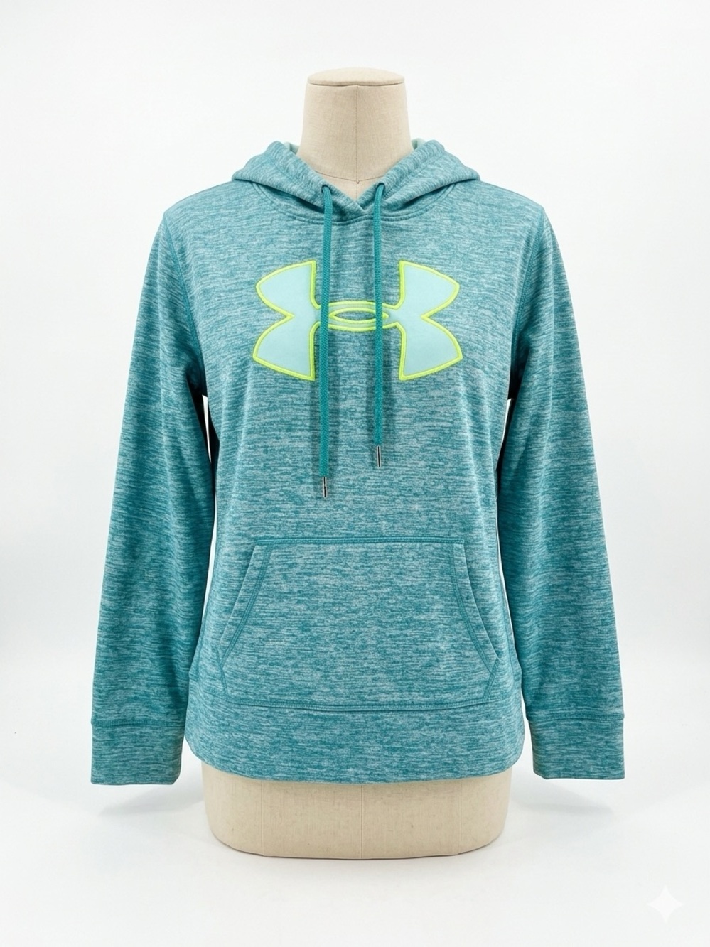 Under Armour Womens Loose Fit Pullover Hoodie Teal Neon Green Big Logo XL